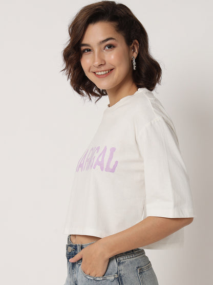 Typography Printed Boxy Fit Crop T-shirt