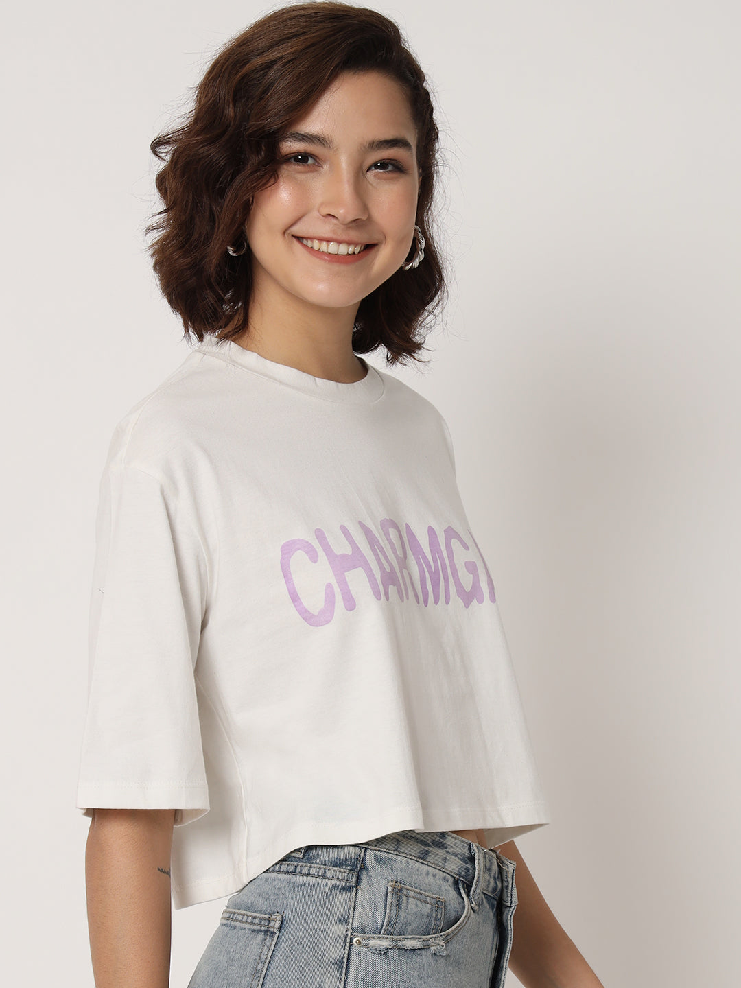 Typography Printed Boxy Fit Crop T-shirt