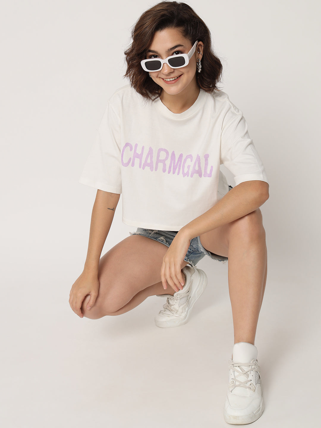 Typography Printed Boxy Fit Crop T-shirt