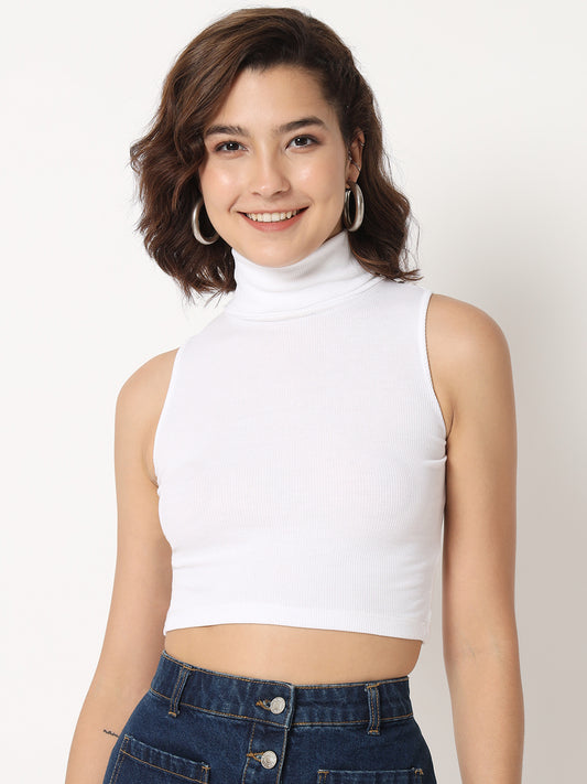 Turtle Neck Fitted Crop Top