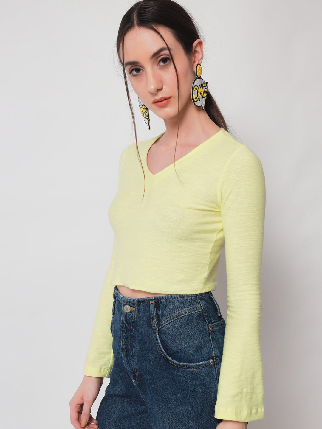 Yellow Solid Crop Top