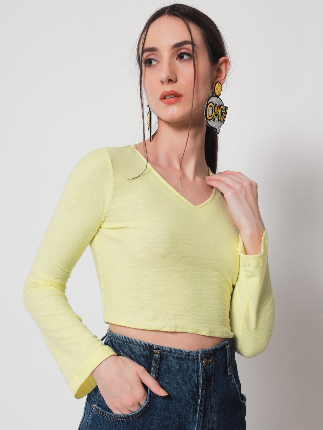 Yellow Solid Crop Top