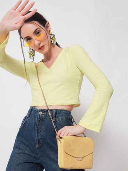 Yellow Solid Crop Top