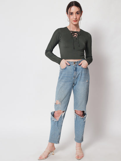 Olive Solid Crop Top