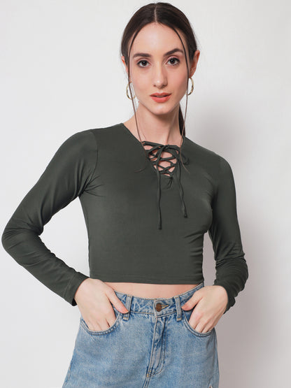 Olive Solid Crop Top