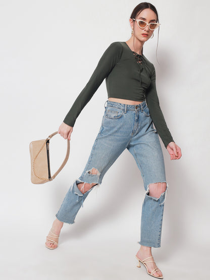 Olive Solid Crop Top