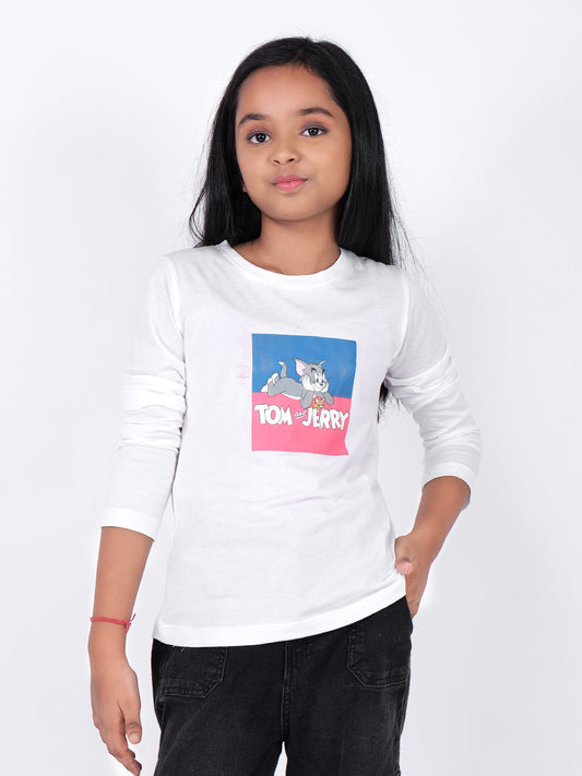 Girls Graphic Printed Round Neck Cotton Tom & Jerry T-shirt