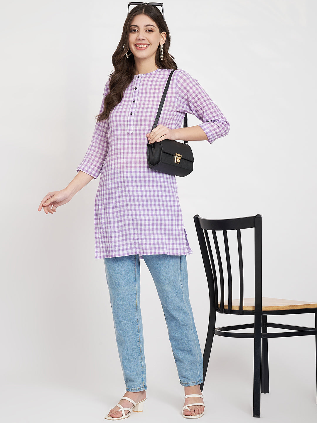 Checked Cotton Longline Kurti