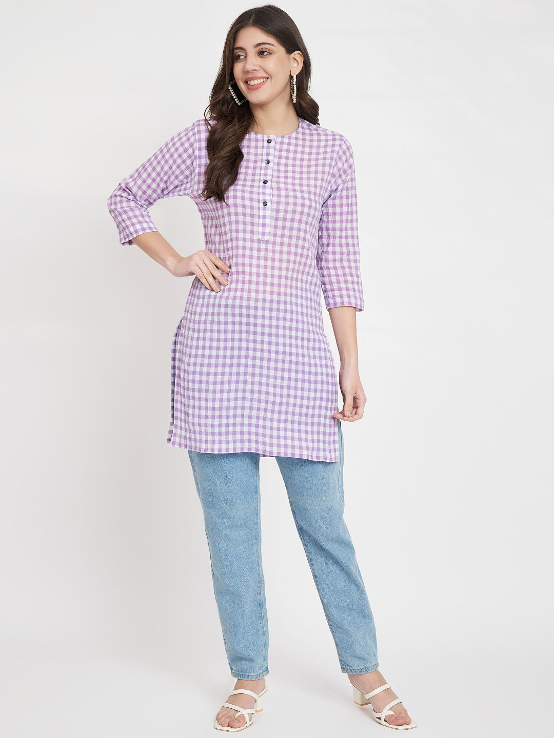 Checked Cotton Longline Kurti