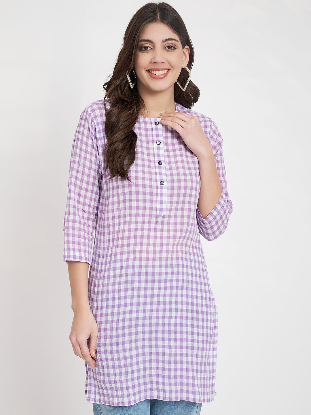 Checked Cotton Longline Kurti