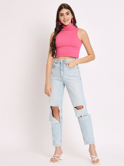 Turtle Neck Ribbed Modal Crop Top