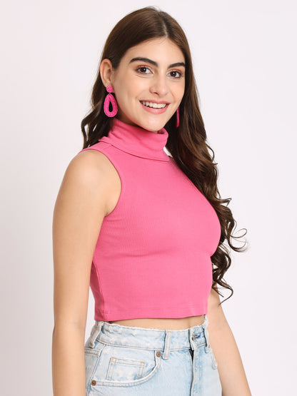 Turtle Neck Ribbed Modal Crop Top