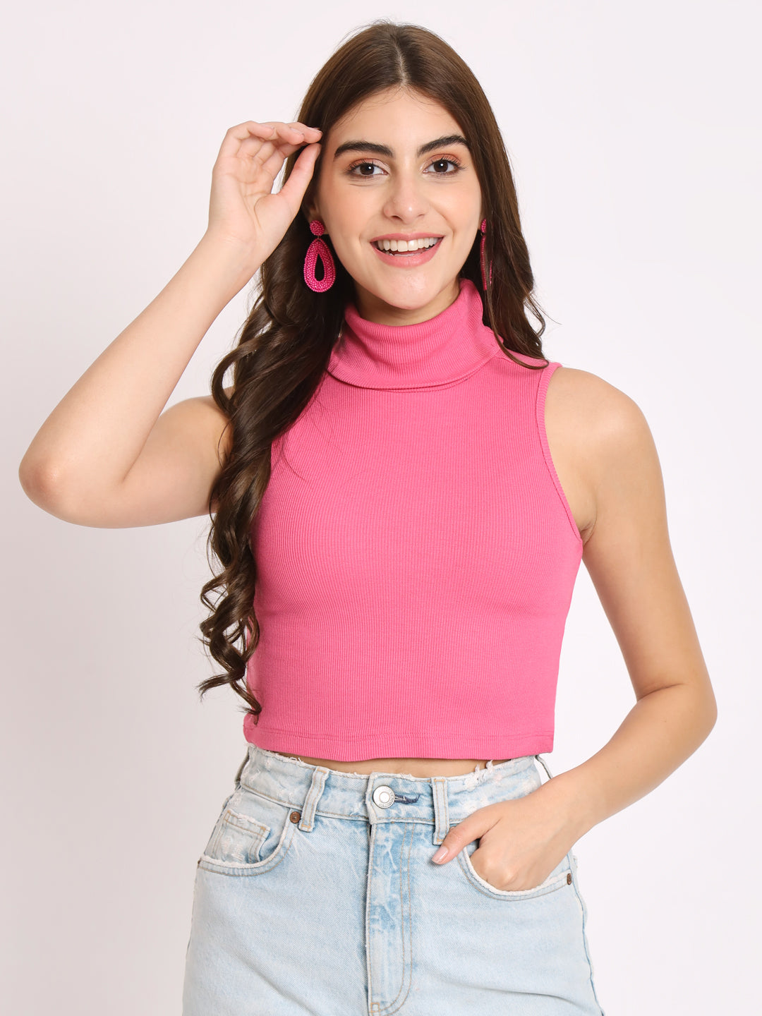 Turtle Neck Ribbed Modal Crop Top