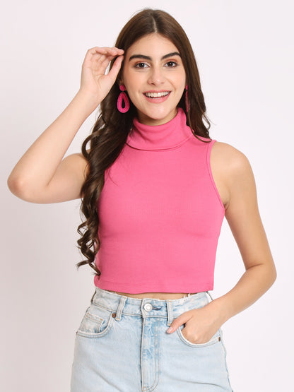 Turtle Neck Ribbed Modal Crop Top