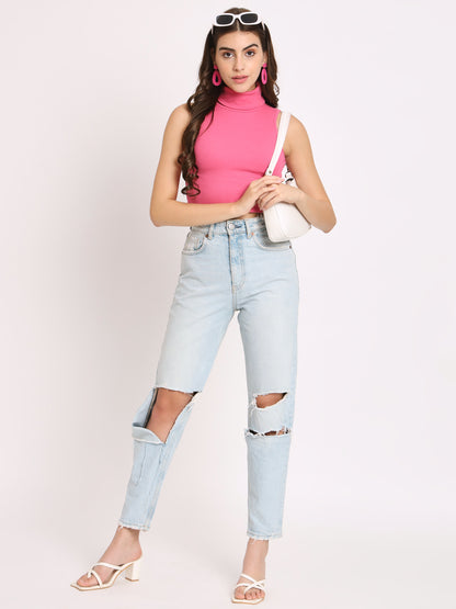 Turtle Neck Ribbed Modal Crop Top