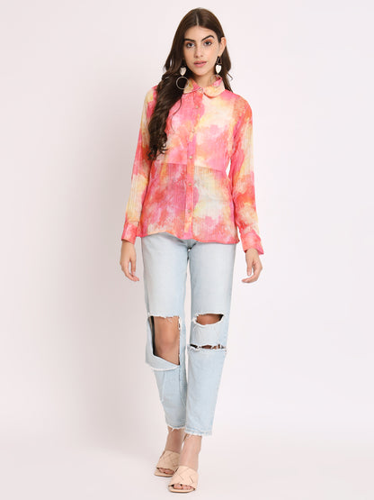 Classic Tie & Dye Dyed Spread Collar Casual Shirt