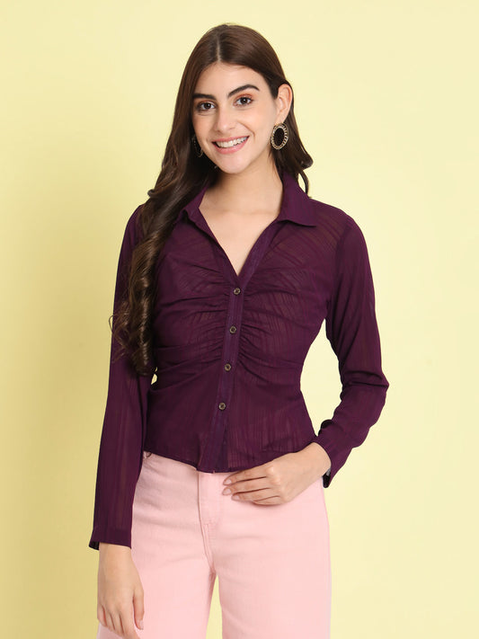 Women's Striped Shirt Style Purple Top