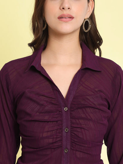 Women's Striped Shirt Style Purple Top