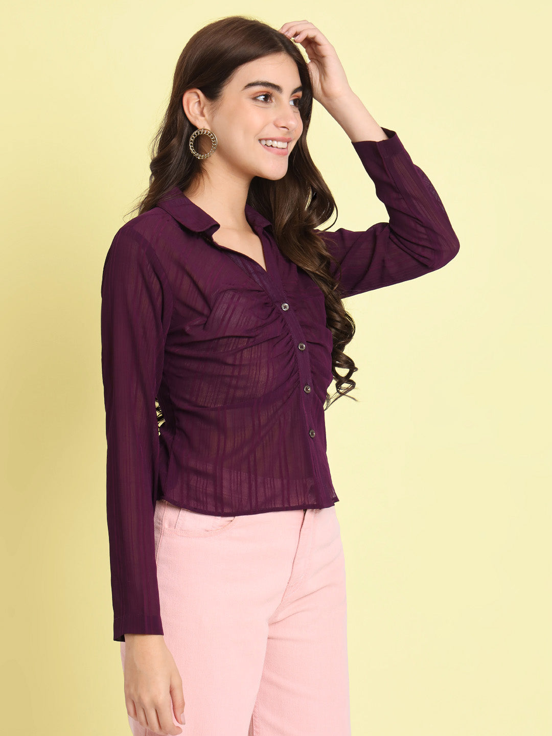 Women's Striped Shirt Style Purple Top