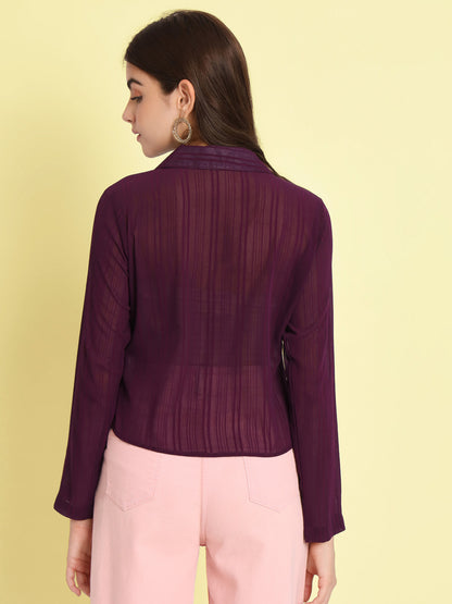 Women's Striped Shirt Style Purple Top