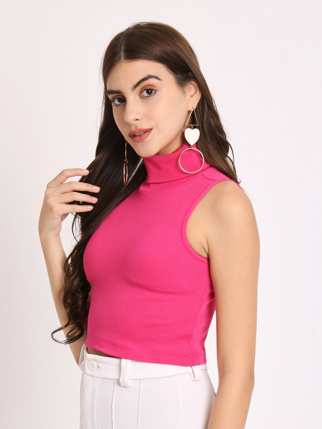 Turtle Neck Ribbed Modal Crop Top