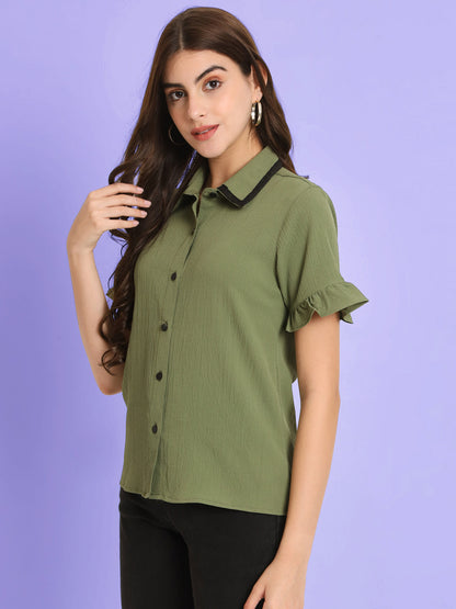 Women's Olive Shirt Style Top