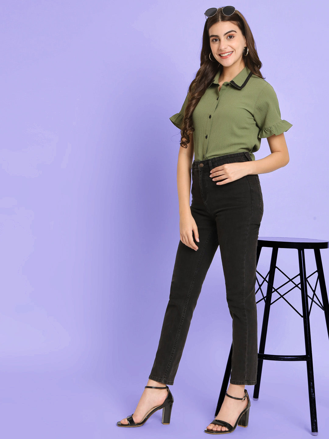 Women's Olive Shirt Style Top