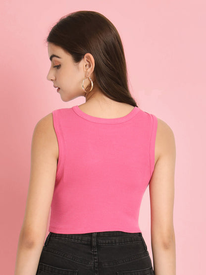 Women's Sleeveless Fitted Light Pink Crop Top