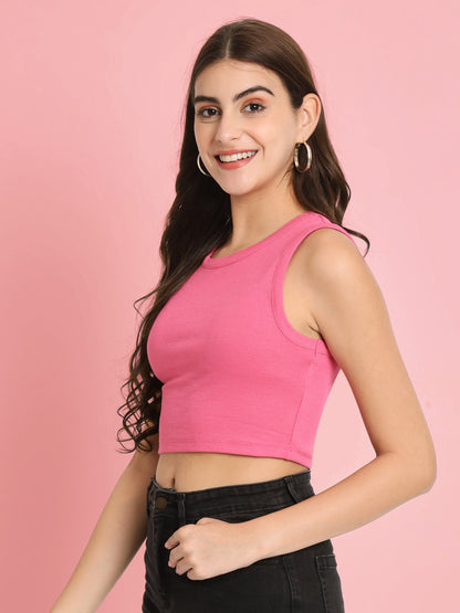 Women's Sleeveless Fitted Light Pink Crop Top