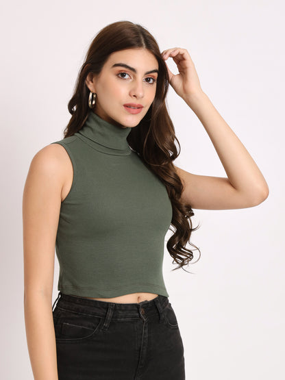 High Neck Sleeveless Crop Fitted Top