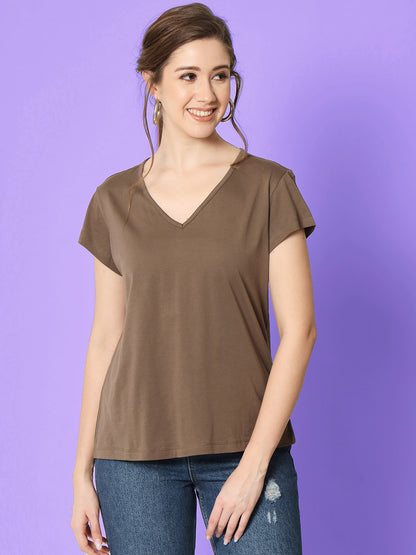 Women V-Neck Short Sleeves Loose T-shirt