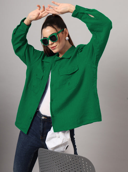 Women Classic Fit Solid Spread Collar Cotton Casual Shirt