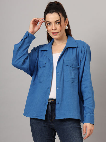 Classic Spread Collar Cotton Oversize Casual Shirt