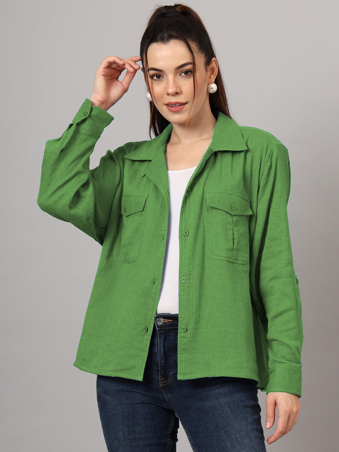 Classic Cotton Spread Collar Oversized Casual Shirt
