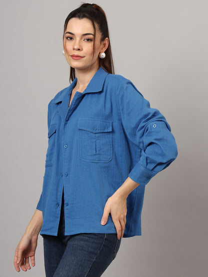 Classic Spread Collar Cotton Oversize Casual Shirt