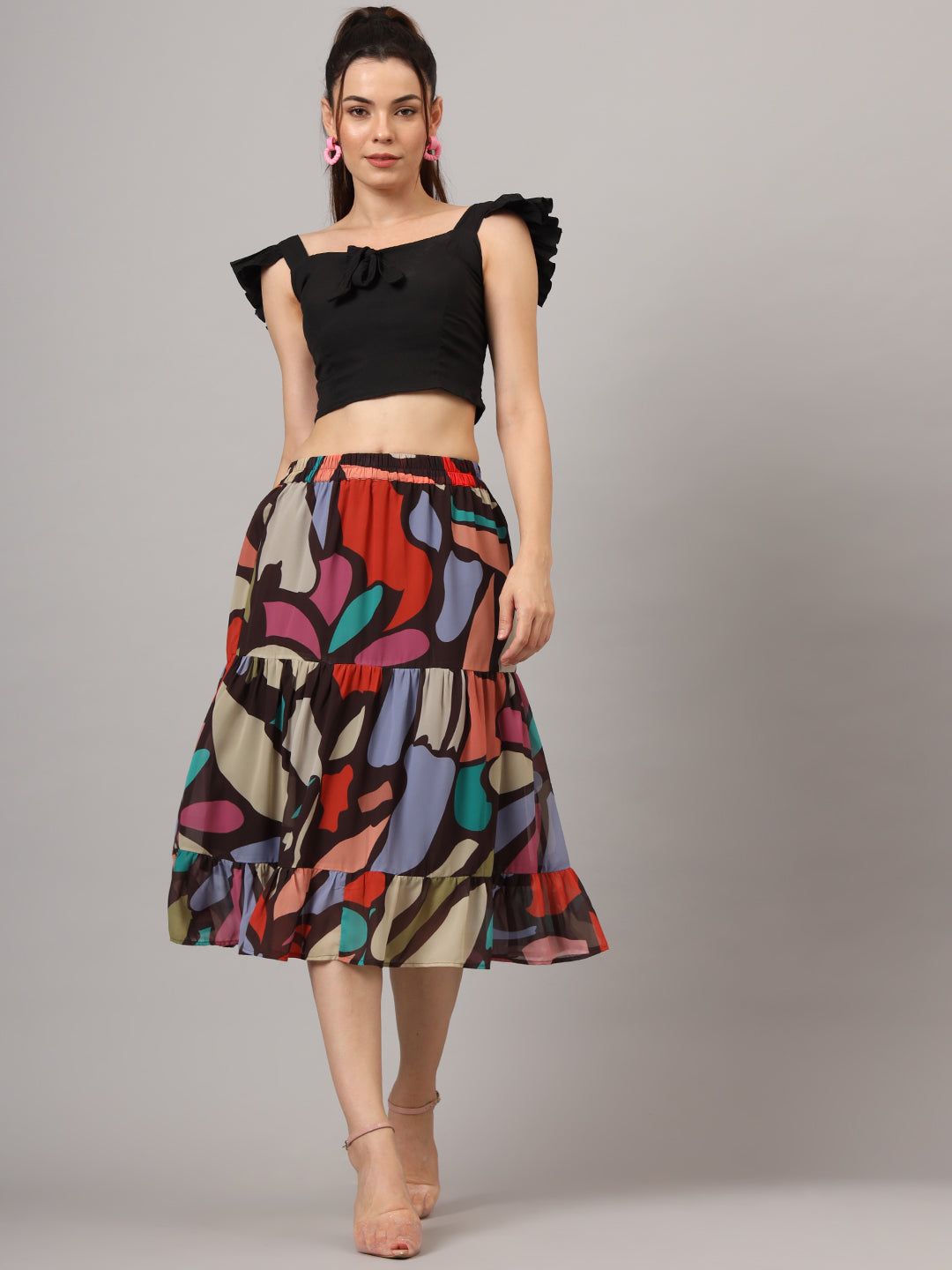 Abstract Printed Flared Midi Skirt