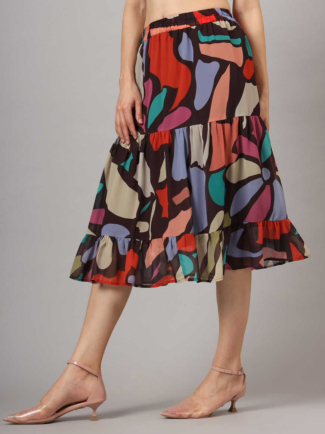 Abstract Printed Flared Midi Skirt