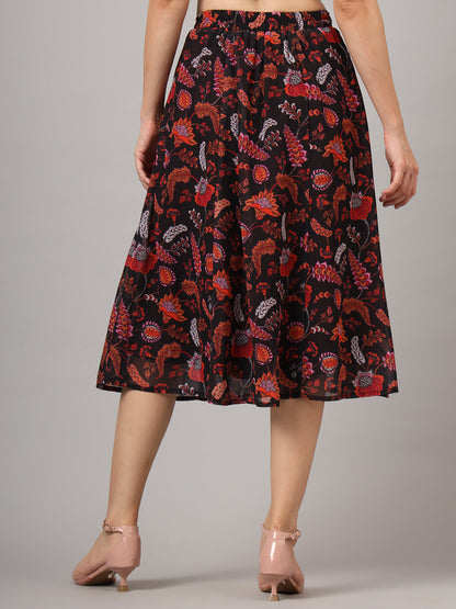 Floral Printed Flared Midi Skirt