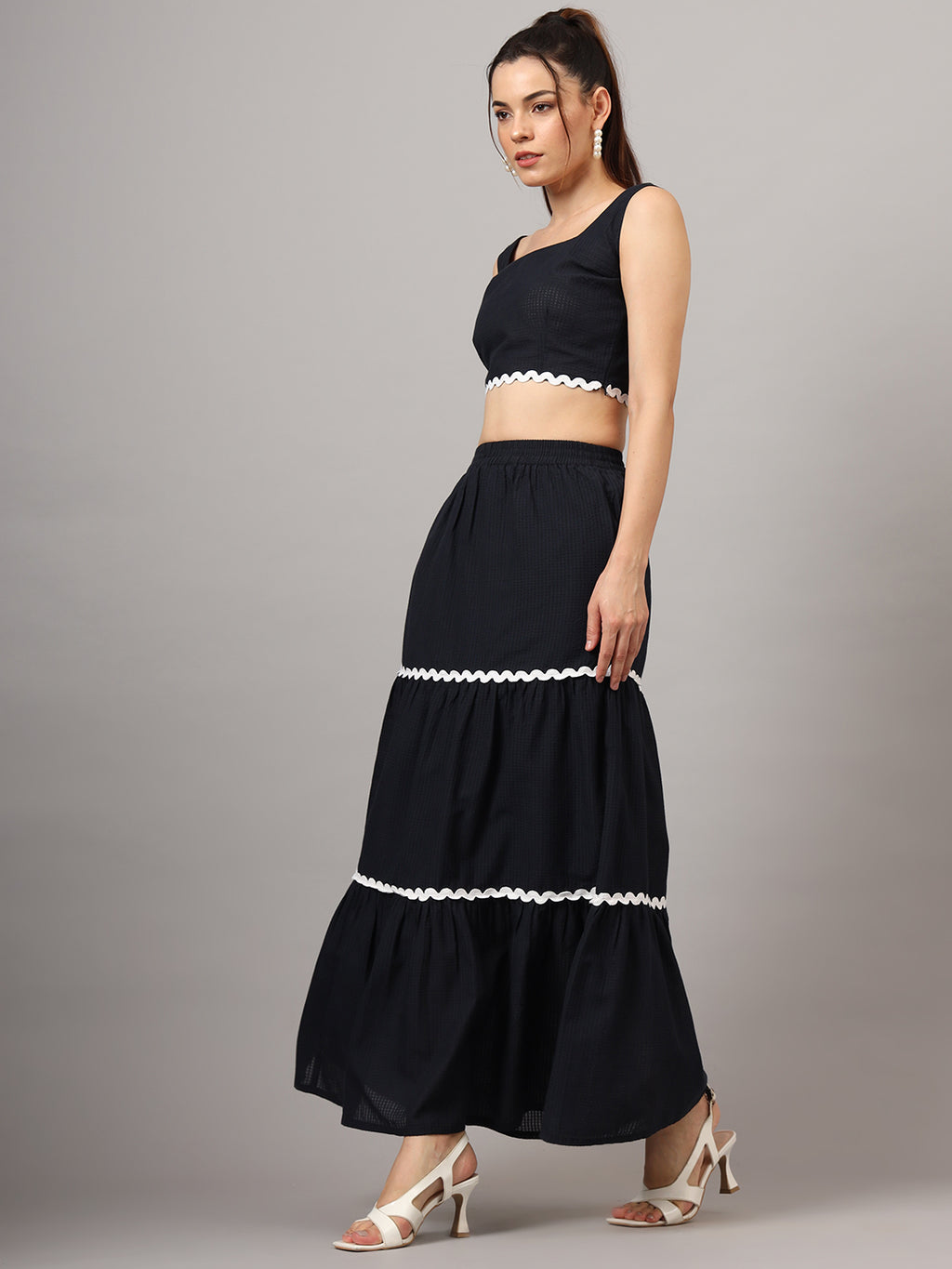 Checked Pure Cotton Top With Skirt Co-Ords