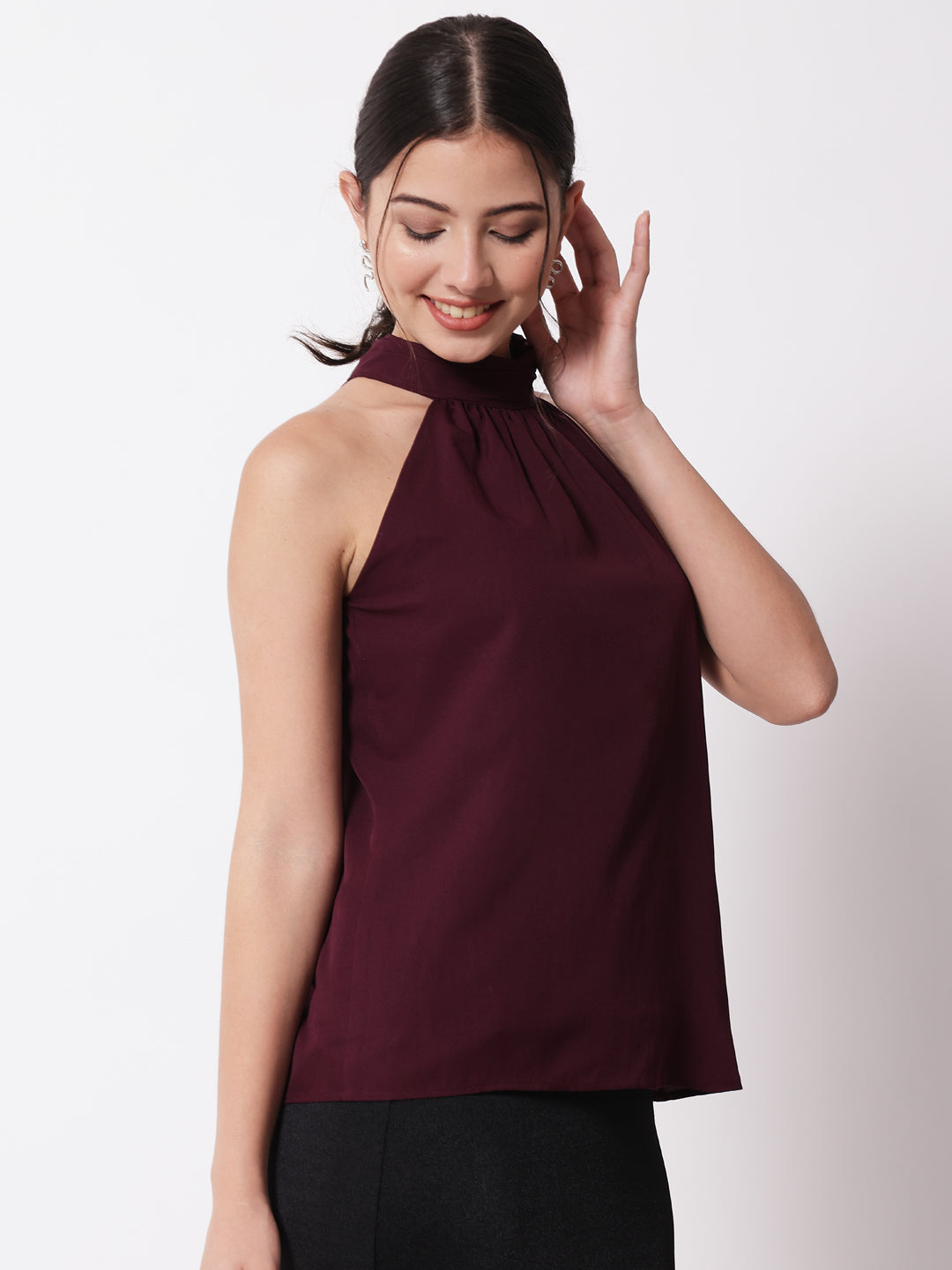 Purple Keyhole Neck Crepe Top