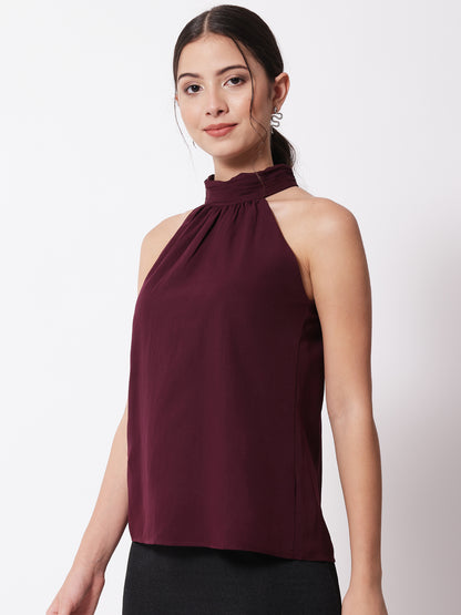 Purple Keyhole Neck Crepe Top