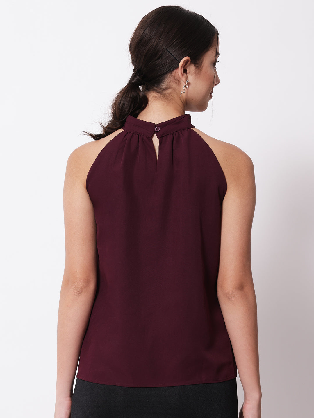 Purple Keyhole Neck Crepe Top