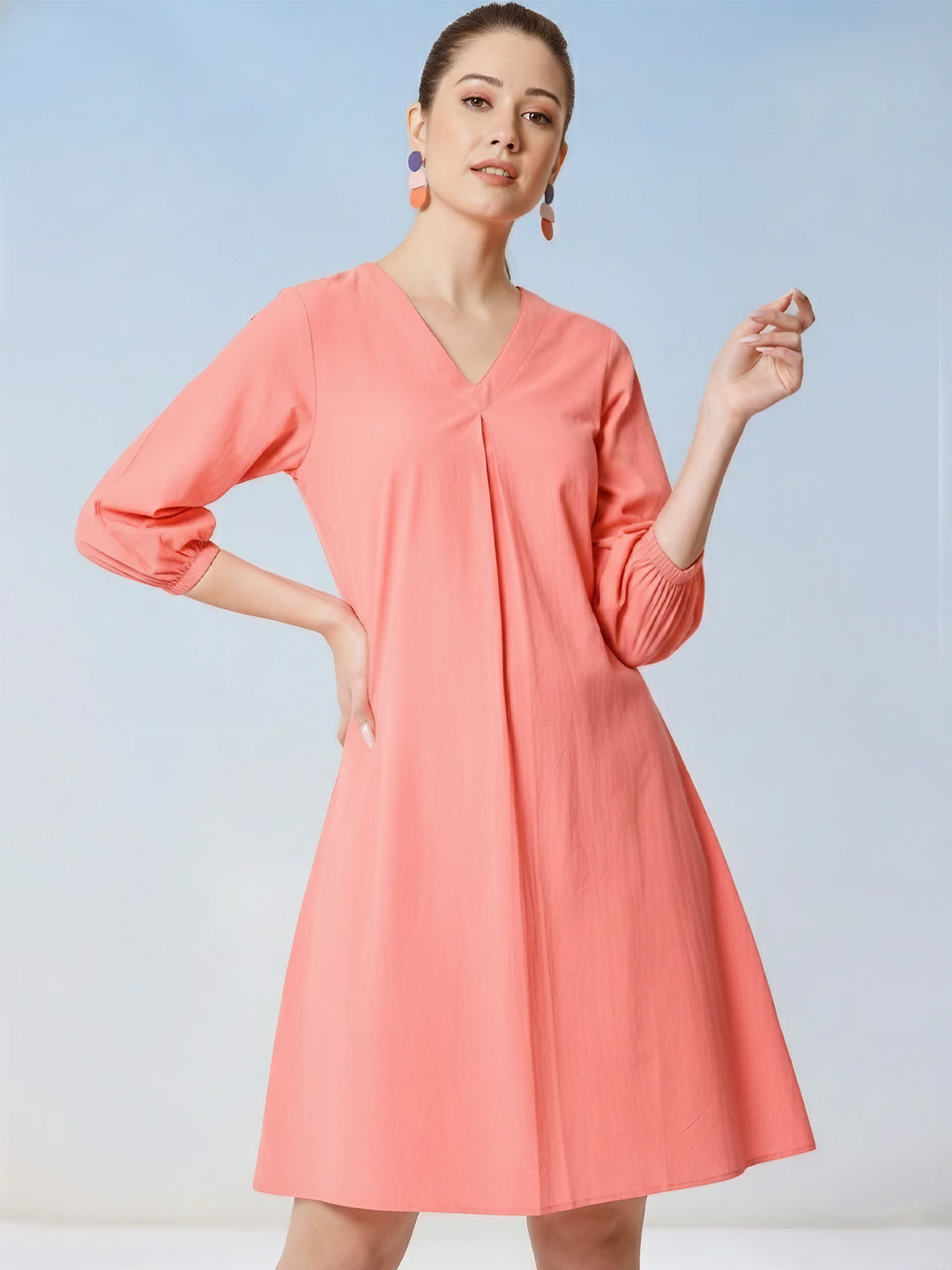 V-Neck Pure Cotton A-Line Dress