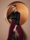 Spread Collar Long Sleeves Satin Classic Shirt