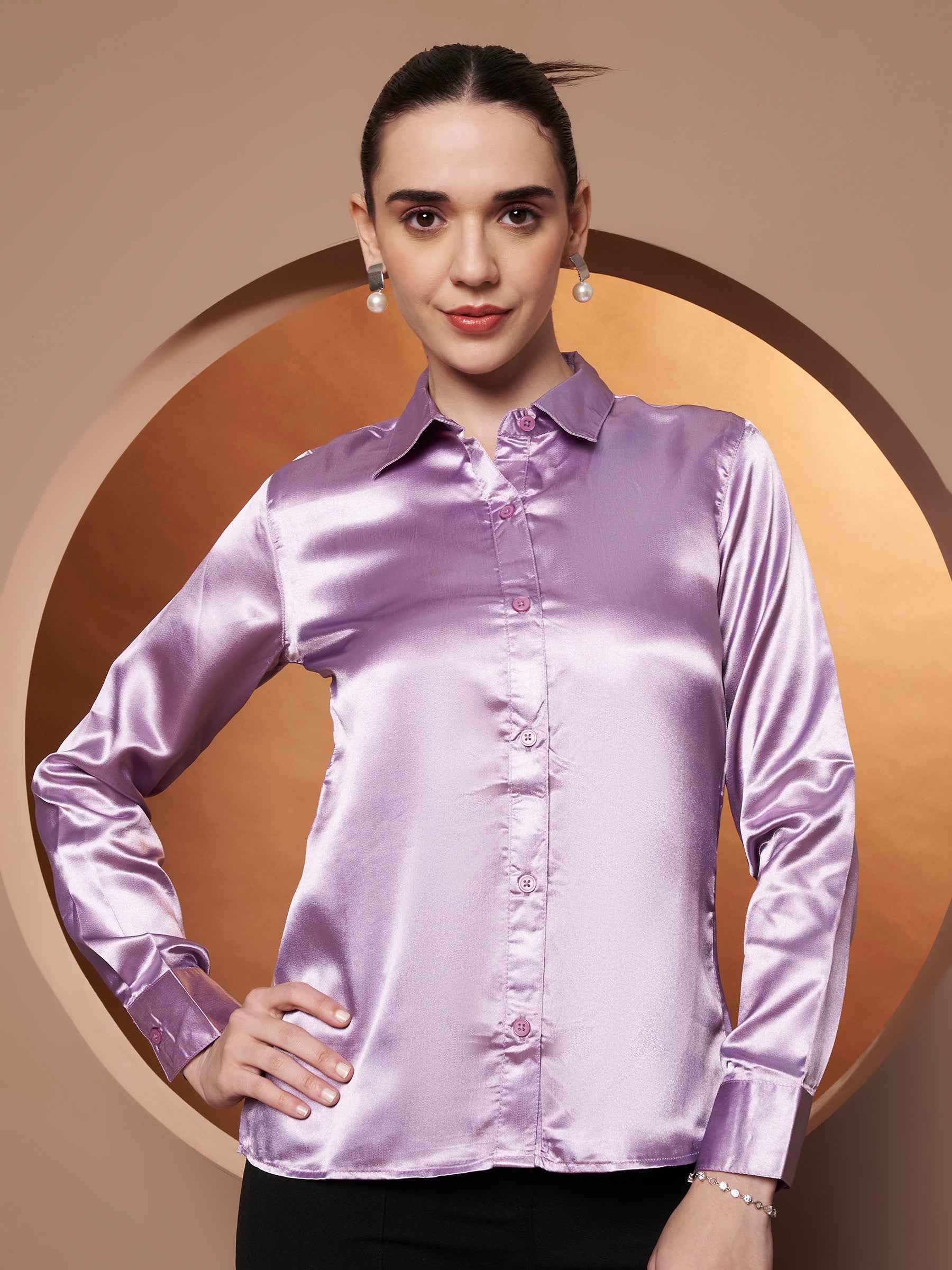Women Pink Grey Classic Slim Fit Striped Casual Shirt