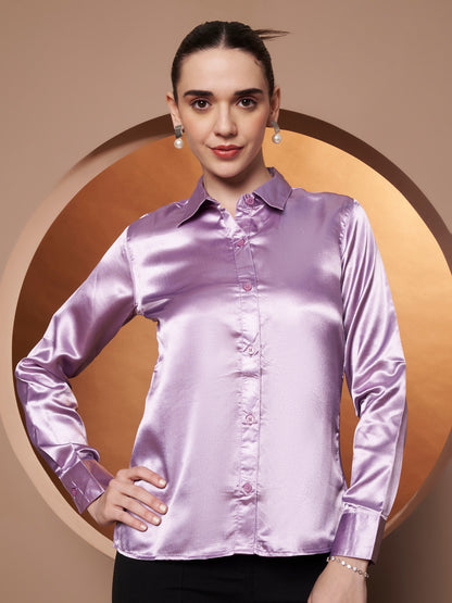 Women Pink Grey Classic Slim Fit Striped Casual Shirt