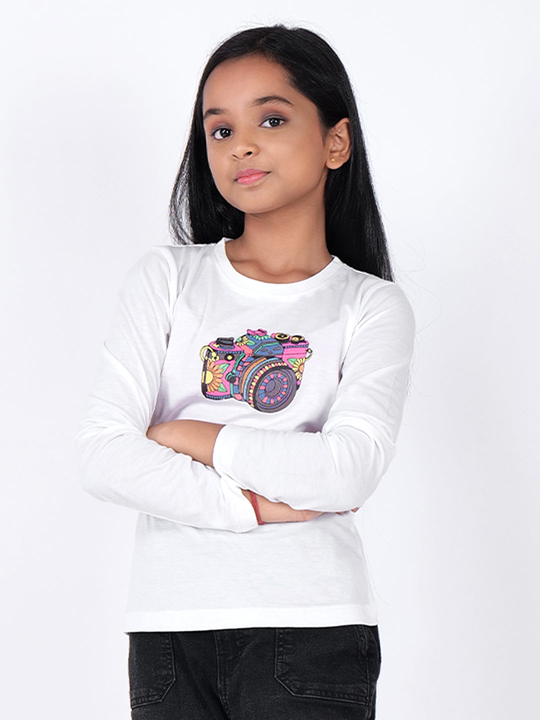 Girls Graphic Printed Round Neck Cotton T-shirt