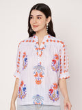 Women White Floral Printed Cotton Blend Top
