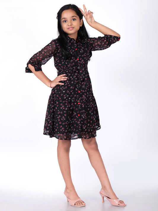 Floral Print Georgette Fit & Flare Dress