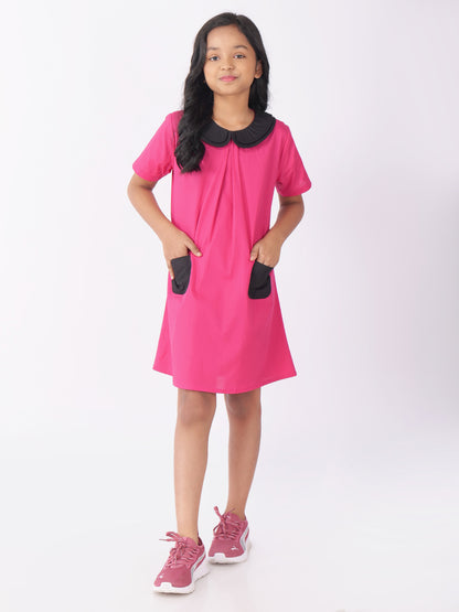 Girls Colourblocked Peter Pan Collar Cotton A-Line Dress